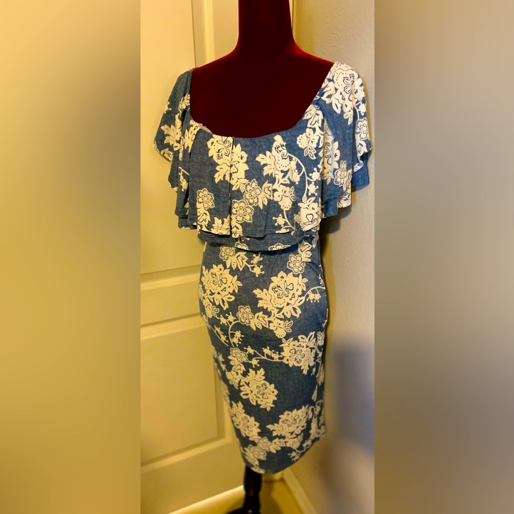 Size Large Blue and White Floral Dress